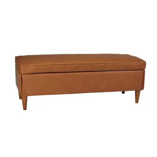 Hello Honey&reg; Cognac Vegan Leather Bench with Storage {1}