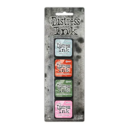Tim Holtz&reg; Distress Ink Pad Mini Kit no 16 Speckled Egg/Crackling Campfire/Rustic Wilderness/Kitsch Flamingo {1}