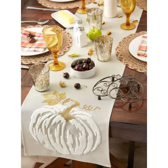DII&reg; 70" White Pumpkin Embroidered Table Runner {4}