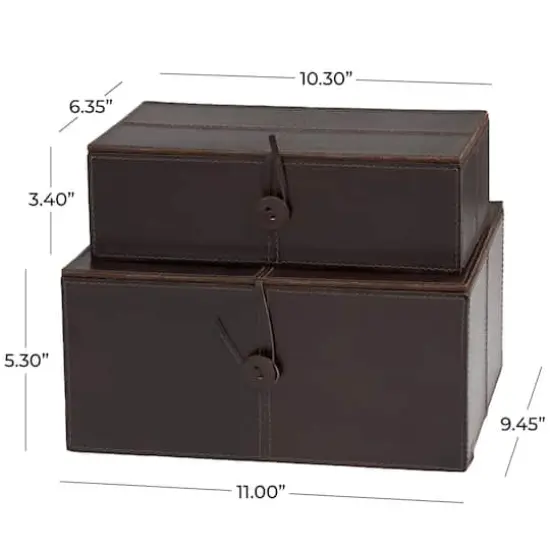 Leather Storage Box with Leather Loop Closure Set Dark Brown {7}