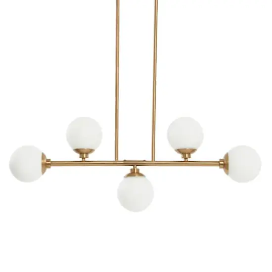 Hello Honey® Robert Stevenson Lighting Lorne 34" Brushed Gold 5-Light Metal and Frosted Glass Chandelier {1}