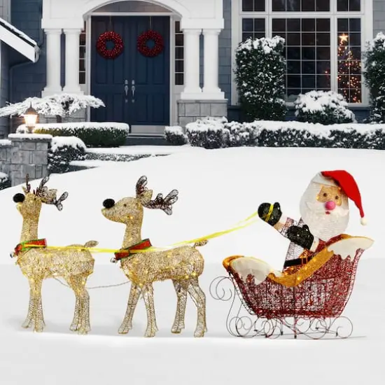 Deer Pulling Sleigh with Santa Set with Warm White UL LED Lights {3}