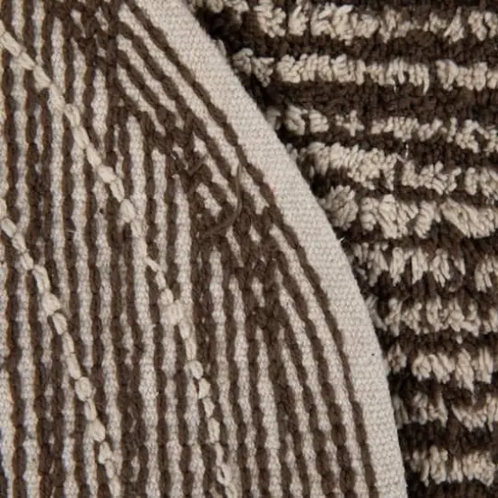 Hello Honey&reg; Brown & Ivory Modern Oval Cotton Tufted Rug With Woven Line Design, 60" x 24" {5}