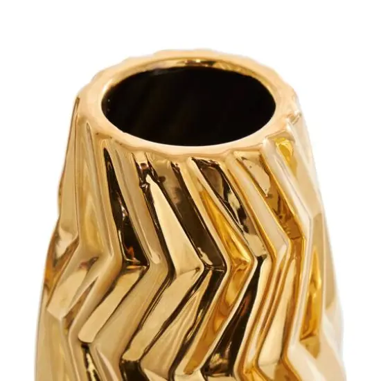 Gold Ceramic Dimensional Chevron Textured Vase with Varying Shapes Set {4}