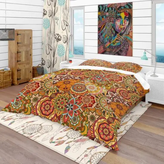 Designart Pattern Tile with Mandalas Bohemian & Eclectic Duvet Cover Set {4}