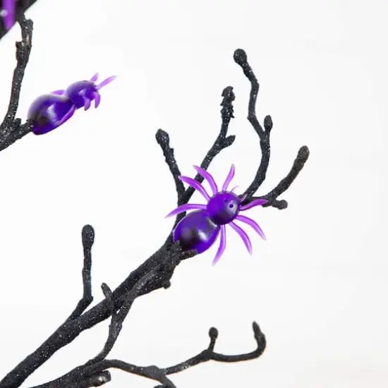 2ft. Pre-Lit Artificial Halloween Spider Twig Tree with 24 Purple LED Lights {10}