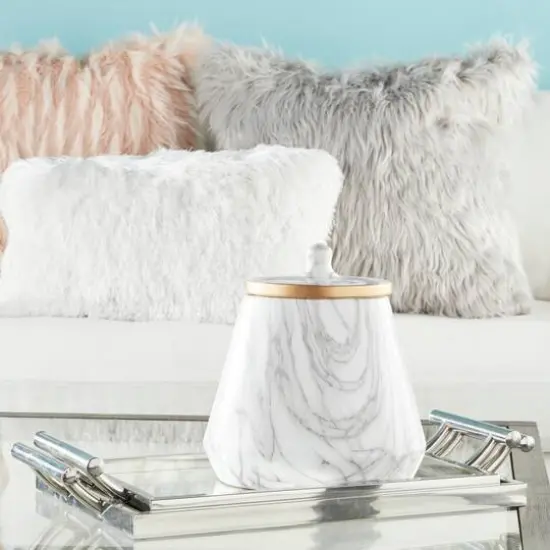 10" White Stoneware Contemporary Decorative Jar {10}