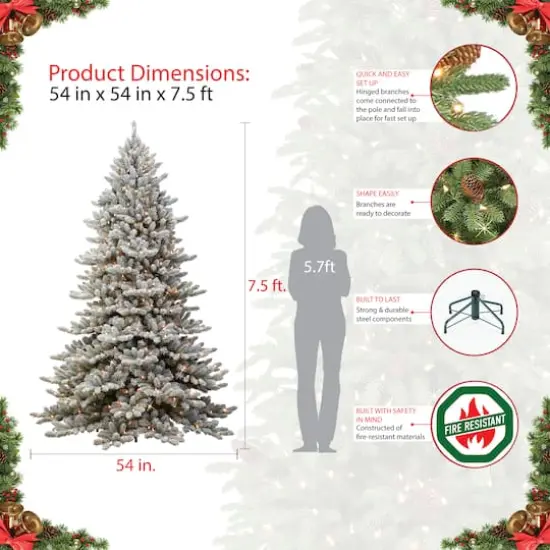 7.5ft. Pre-Lit Flocked Royal Majestic Fir Artificial Christmas Tree, Clear Lights {7}