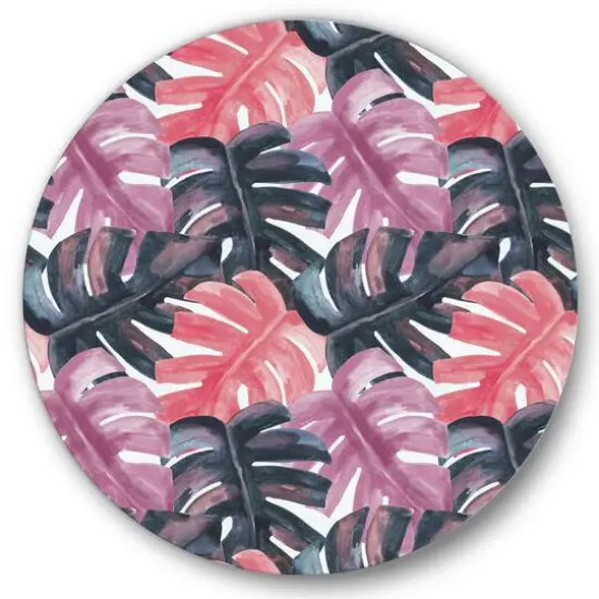 Designart - Colored Monstera On Rough Brush Strokes II - Tropical Metal Circle Wall Art {1}
