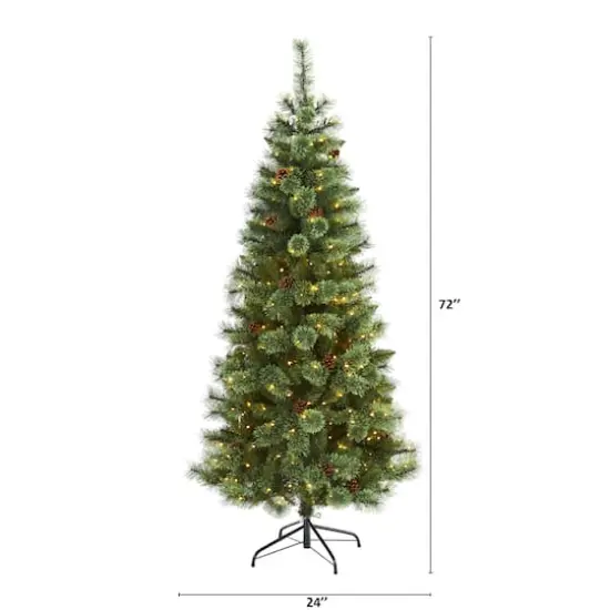 6ft. Pre-Lit White Mountain Pine & Pinecones Artificial Christmas Tree with Clear LED Lights {3}