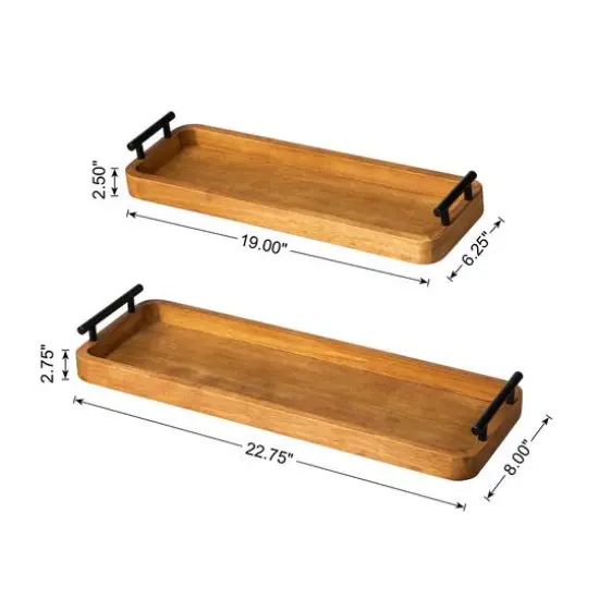 Glitzhome&reg; Rectangle Acacia Wood Trays Set {4}