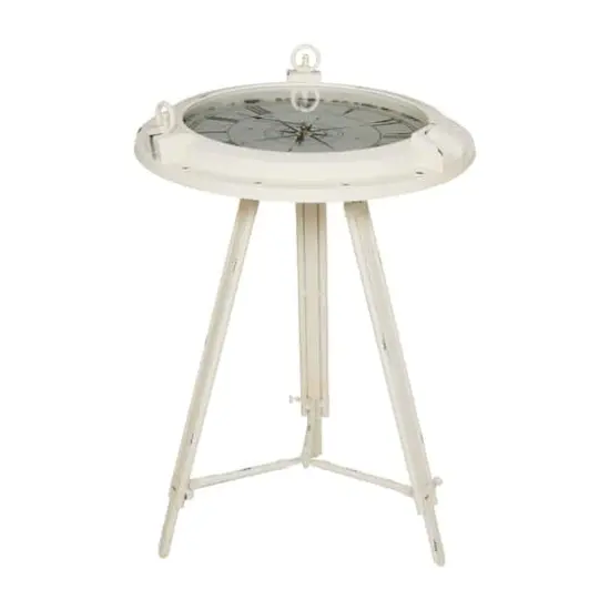 27" White Iron Coastal Accent Table {6}