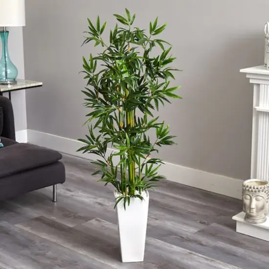 4.5ft. Artificial Bamboo Tree in White Tower Planter {4}