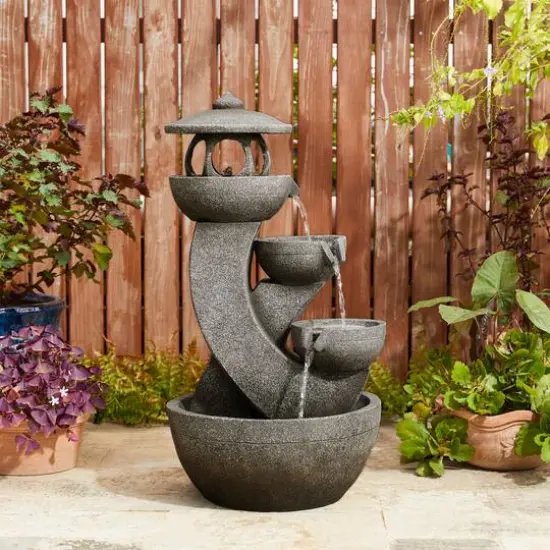 Glitzhome&reg; 32" 4-Tier LED Pagoda Outdoor Fountain {9}