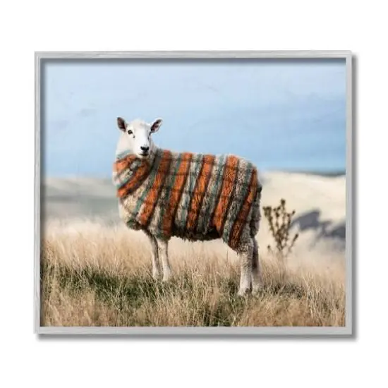 Stupell Industries Sweater Weather Sheep Animal Farm Plaid Gray Framed Wall Art {1}
