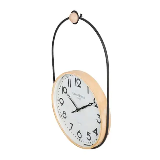 28" Suspended Hanging Wall Clock with Light Brown Woodgrain Frame {4}