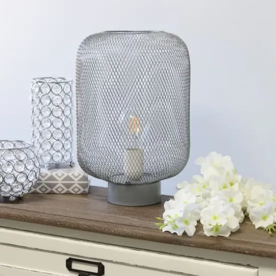 Simple Designs 12" Metal Mesh Industrial Table Lamp Gray {5}