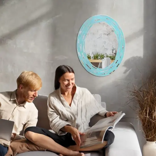 Head West Sea Glass Tile Framed Oval Wall Vanity Mirror - 23" x 29" {9}