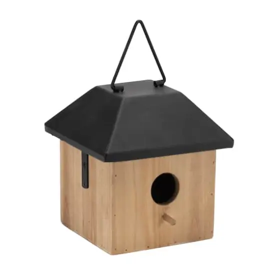 7.75" Wooden Birdhouse with Metal Roof {1}