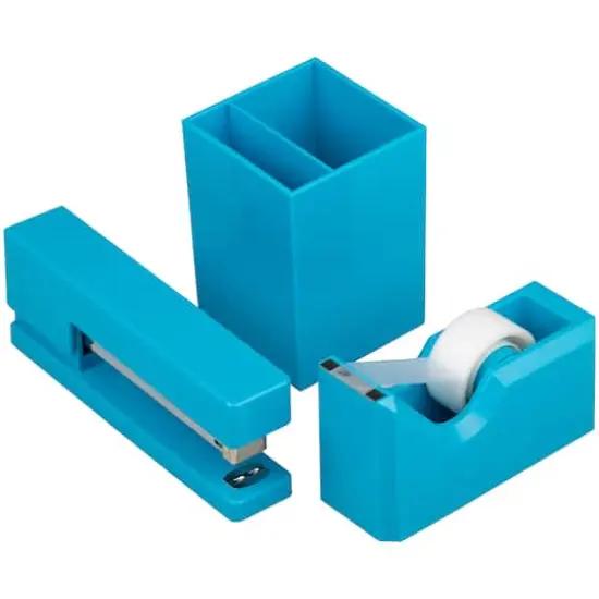 JAM Paper Stapler, Tape Dispenser & Pen Holder Trio Kit Blue {1}