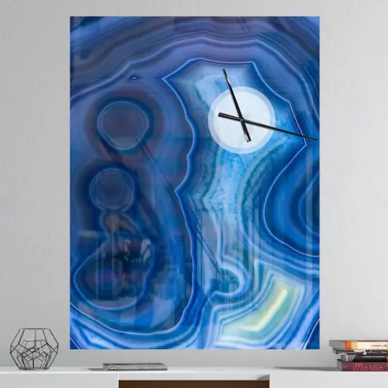 Designart 'Blue Agate Stone Design Modern Rectangular Wall Clock {3}