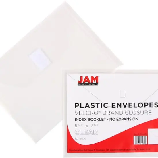 JAM Paper 5.5" x 7.5" Plastic Booklet Envelopes with Hook & Loop Closure, 24ct. Clear {5}