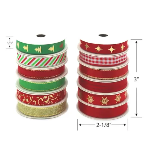 Gwen Studios 3/8" x 48yd. Green & Red Christmas Ribbon For Gifts & Crafts, 24ct. {5}