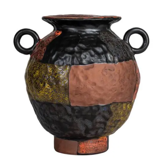 Hello Honey&reg; 8.5" Multicolor Textured Stoneware Vase with Handles & Reactive Glaze {10}