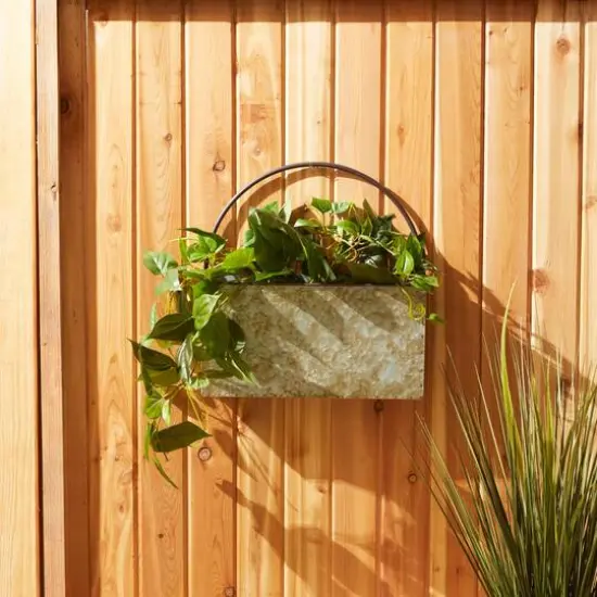 14.5" Rectangle Galvanized Wall Planter {6}