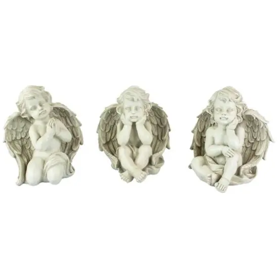 Gray Sitting Cherub Angel Outdoor Garden Statue Set {1}