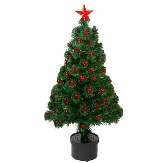 3ft. Fiber Optic Color Changing Artificial Christmas Tree with Red Berries {1}