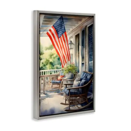 Stupell Industries Porch with American Flag Floater Framed Art Gray {4}