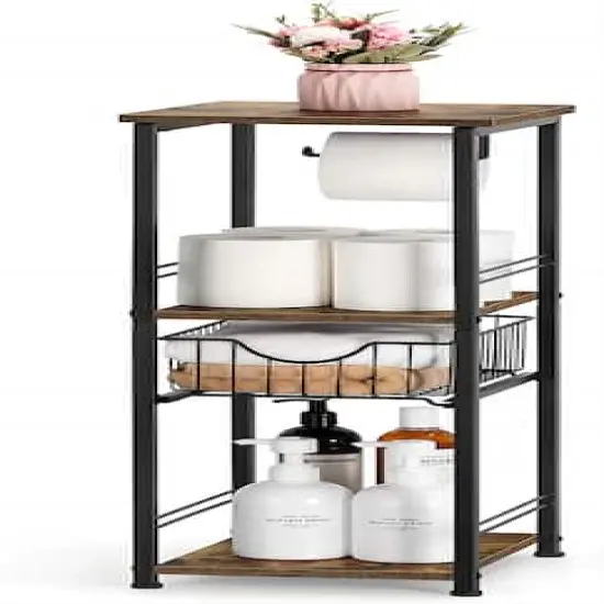 NEX&trade; 28" Freestanding 3-Tier Storage Shelf with Basket Drawer & Toilet Paper Holder {1}