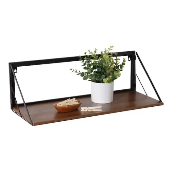 Honey Can Do Walnut Large Modern Farmhouse Floating Shelf with Metal Bracket {1}