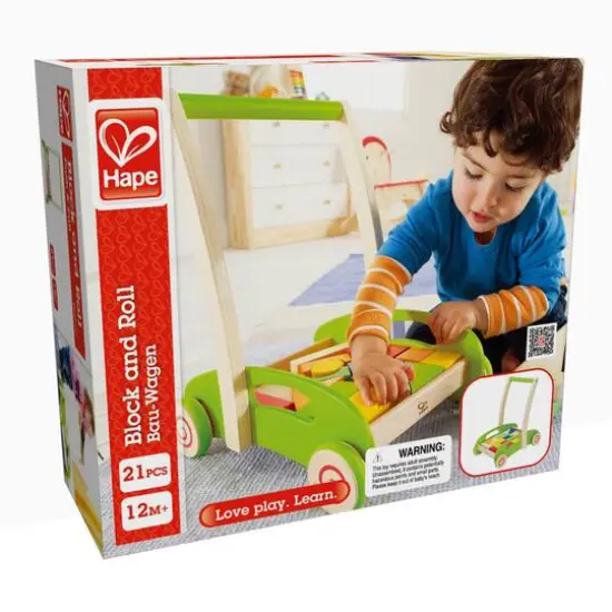 Hape Green Block & Roll Cart Toddler Wooden Push & Pull Toy {4}