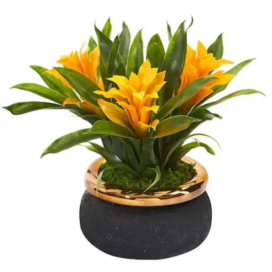 11" Bromeliad Artificial Plant in Stoneware Planter {1}