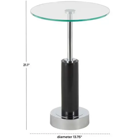 21" Black Marble Round Side End Accent Table with Silver Metal Rod & Base {8}