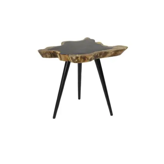 21" Brown Rosewood & Metal Contemporary Accent Table {5}