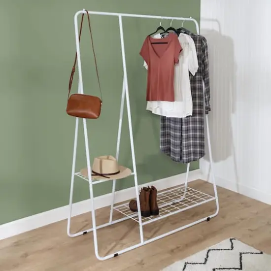 Honey Can Do White Clothing Rack with Shelves and Hanging Bar {3}