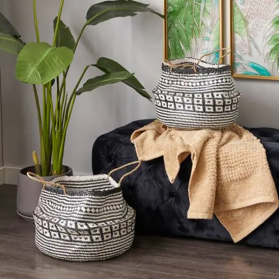 Black & White Boho Round Storage Basket Set {7}