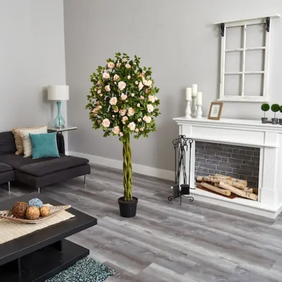 6ft. Potted Pink Rose Tree with Woven Trunk {4}