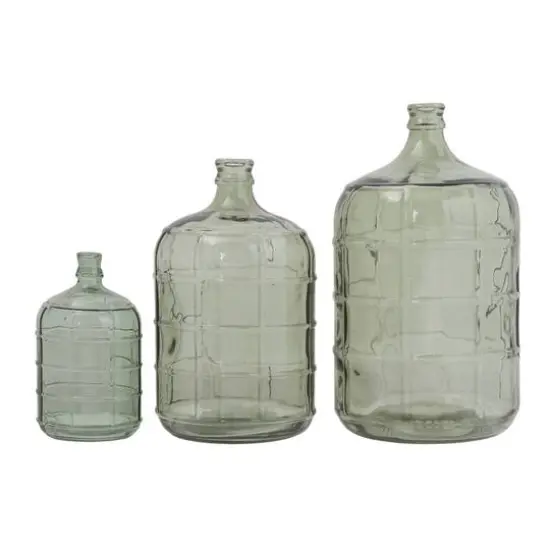 Hello Honey&reg; 11" Transparent Green Vintage Embossed Windowpane Glass Bottle {4}