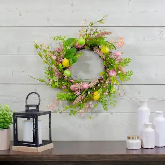 20" Pink & Green Easter Egg With Berry Floral Springtime Wreath {3}