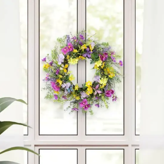 24" Pink, Purple & Yellow Spring Dogwood Floral Wreath {3}