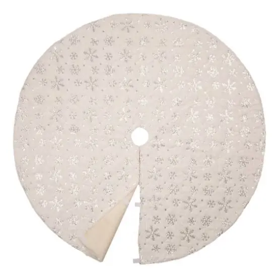 Glitzhome&reg; 48" White Plush with Snowflake Christmas Tree Skirt {7}