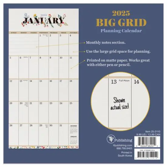 TF Publishing 2025 Big Grid-Floral Mini Calendar {3}