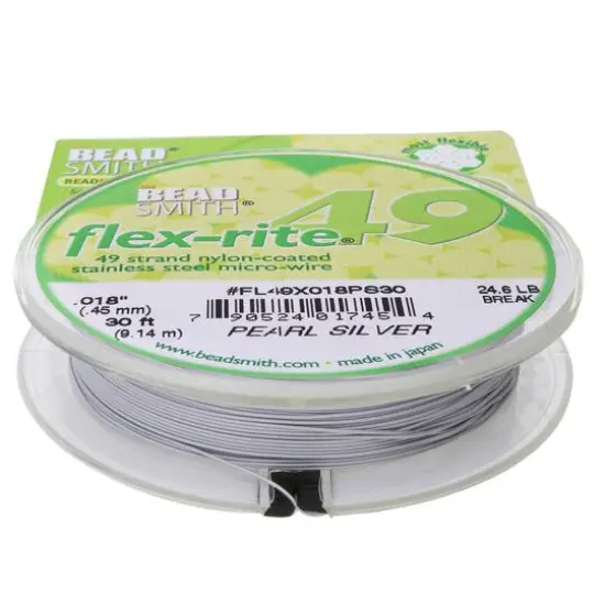The Beadsmith&reg; Flex-rite&reg; 0.018" Pearl Silver 49 Strand Wire, 30ft. {7}