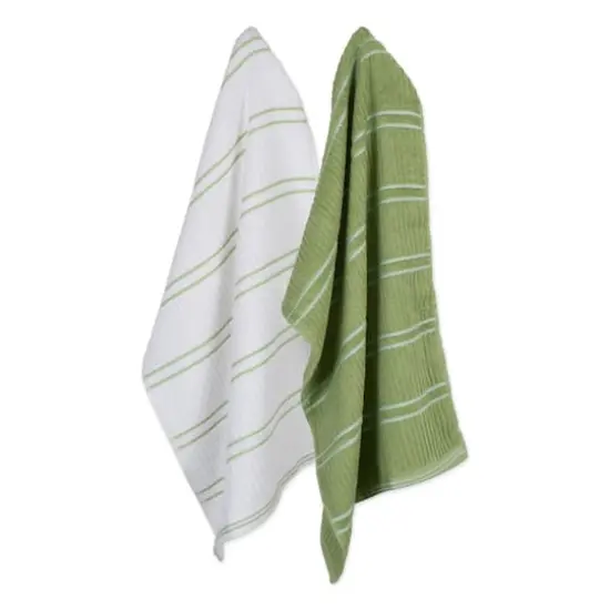 DII&reg; Striped Ribbed Terry Dish Towels, 6ct. Green/White {1}