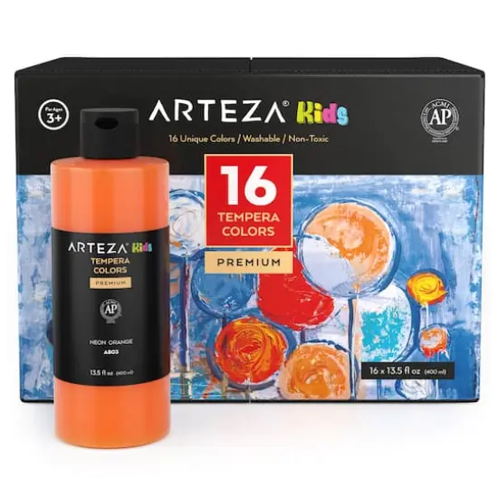 Arteza&reg; Kids Premium Tempera Paint, 13.5 oz/400 ml, Assorted Colors, set of 16 {3}