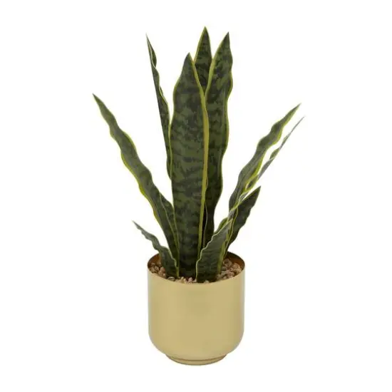 20" Green Snake Faux Foliage Artificial Plant with Gold Porcelain Pot {5}